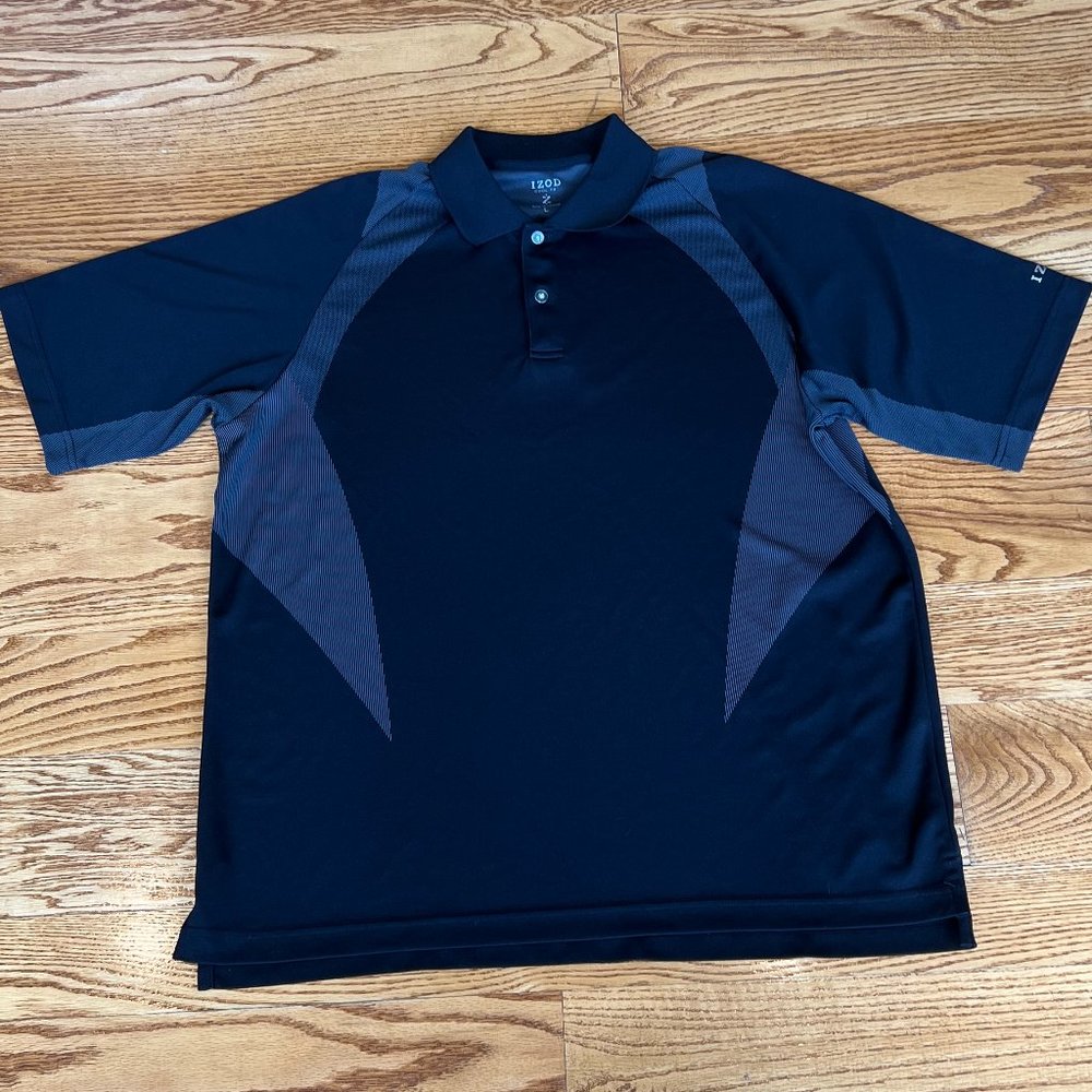 IZOD Golf Polo Shirt Size Large Great Condition Black w Gray with White Stripe